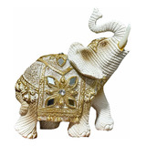 Elefante Indiano Branco Com Espelho Resina Decorativo Sorte