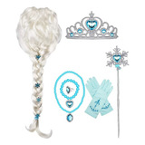 Elsa Frozen Cosplay Fantasy Girl Peruca Infantil, 7 Peças .
