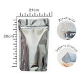 Embalagem Stand Up Pouch 21x28+5 Lam Metal Prata Zip 50unid