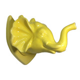 Enfeite Cabeça De Elefante Amarelo Cerâmica