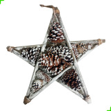 Enfeite Natalino Estrela Rustica C/pinha Natal Pendente 40cm