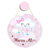 Enfeite Porta Maternidade Mdf Nome Acrílico Chuva Amor Nuvem