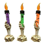 Enfeite Vela Led Luz Pisca / Mão Esqueleto Festa Halloween
