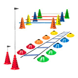 Escada Agilidade + 10 Cones Furados C/ Barreiras + 10 Pratos