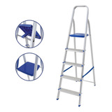 Escada Alumínio Doméstica 5 Degraus Mor Reforçada Mor Cor Cinza/azul