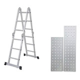Escada De Aluminio 12 Degraus + Plataforma Multifuncional Cor Cinza