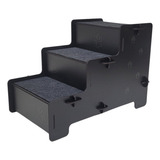 Escada Pet Cachorro Gato Mdf Preto 3 Degraus Largos Carpete