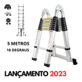 Escada Telescópica De Alumínio Dupla 16 Degraus 5m