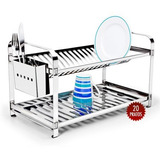 Escorredor 20 Pratos Inox Montado Porta Talher Inox Mak Inox