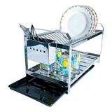Escorredor 20 Pratos Porta Talher Inox C/ Bandeja Coletora