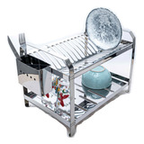 Escorredor De Aço Inox 16 Pratos Com Porta Talheres Inox