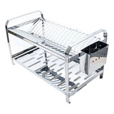 Escorredor De Aço Inox 20 Pratos Com Porta Talheres Inox