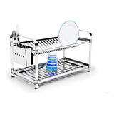 Escorredor De Louça Inox 20 Pratos Com Porta Talher Montado