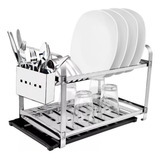 Escorredor De Loucas Inox 16 Pratos C/ Porta Talher Bandeja