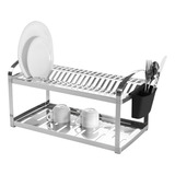 Escorredor Inox 20 Pratos Com Porta Talheres Nao Enferruja