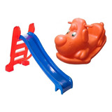 Escorregador Infantil Medio 3 Degraus + Gangorra Cachorrinho