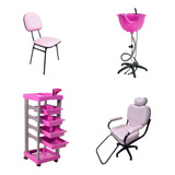 Escova Kit Salão Rosa Cadeira+ Lavatório+ Carrinho+ Cadeira