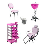 Escova Kit Salão Rosa Cadeira+ Lavatório +carrinho + Cadeira