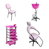 Escova Kit Salão Rosa Cadeira +lavatório +carrinho + Cadeira