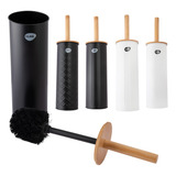 Escova Vaso Sanitário Com Suporte Tampa De Bambu Banheiro