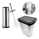 Escova Vaso Sanitário De Inox+ Lixeira 9litros Para Banheiro