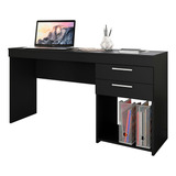 Escrivaninha 121cm Mesa Office 2 Gavetas Nicho Preto Tx