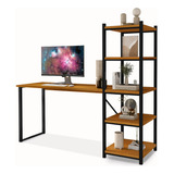 Escrivaninha Ms Maciel & Signorini Para Computador Ou Notebook Modelo Home Office Industrial Com 5 Prateleiras Para Estudo E Trabalho Cor Canela Fit
