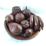 Escultura Bandeja E Frutas Em Madeira Assinada Década De 70