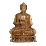 Escultura Buda Hindu Meditação Madeira Entalhada 50cm