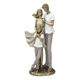 Escultura Da Familia Decorativa Casal C/filho Em Resina 26cm