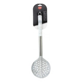 Escumadeira Branca Mármore De Silicone Cabo Inox Utensílios
