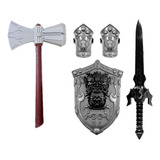 Espada Brinquedo Infantil Viking + Escudo Medieval + Machado