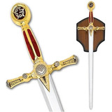Espada Maçônica Em Aço Inox + Suporte De Parede Tradicional