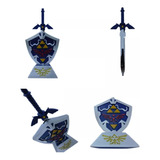 Espada Zelda Com Escudo Azul Master Sword Mini Adaga Suporte
