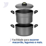 Espagueteira 2 Em 1 Antiaderente Panela Macarrão 6 Litros Cor Preto