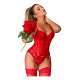 Espartilho Corset Com Bojo Calcinha Fio Cinta Liga E Meia