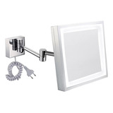 Espelho Articulado Quadrado Luz Led Aumento 3x Cromado 6505