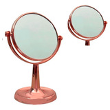 Espelho De Aumento De Mesa  Rose Gold Duplo Maquiagem