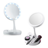 Espelho De Luz Led Dobrável Aumenta 10x Maquiagem Portátil