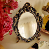 Espelho De Mesa Provençal Rococó Ouro  Retrô Penteadeira