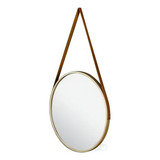 Espelho Fwb Decorativo Suspenso Redondo - 33cm Cor Da Moldura Dourado Com Alça Marrom