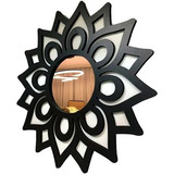 Espelho Mandala Flor Sol Decorativo Em Mdf Preto
