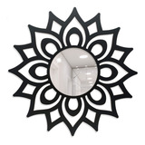 Espelho Mandala Florada Decorativo 40cm Cor Preta