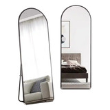 Espelho Oval Chão Suporte Corpo Inteiro Metal 1,50x40 Luxo Moldura Preto