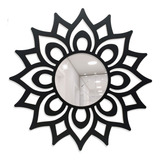 Espelho Redondo Com Mandala Florada Decorativa Na Cor Preta
