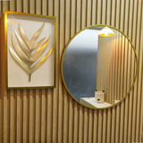 Espelho Redondo Com Moldura Aro Decorativo 80cm Dourado Gold