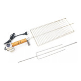 Espeto Giratório Elétrico Portátil Inox C/ Grelha De Peixe
