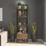 Estante Com 2 Gavetas E Prateleiras Multiuso Cor Lamina Com Preto Organizador Design Vintage Aço E Madeira Design Industrial