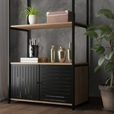 Estante Estilo Industrial Com Portas De Metal Vazadas Preta