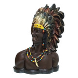Estátua Busto Índio Cacique Grande Enfeite
